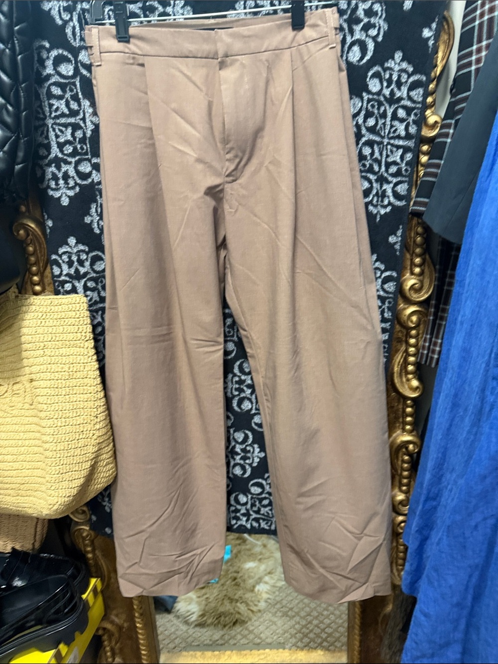 Zara Taupe Wide-Leg Dress Pants